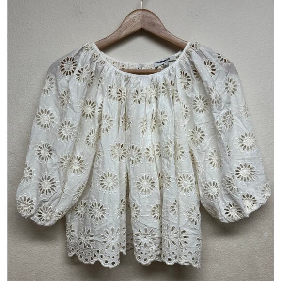 Madewell White Eyelet Embroidered Puff Sleeve Blouse Size Small - Picture 2 of 8